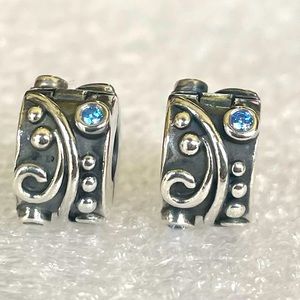 Two PANDORA Tendril Blue CZ Clips